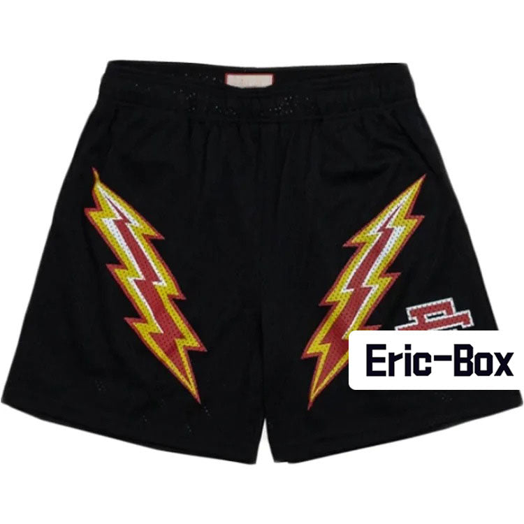 Black Red Lightning Mesh Shorts